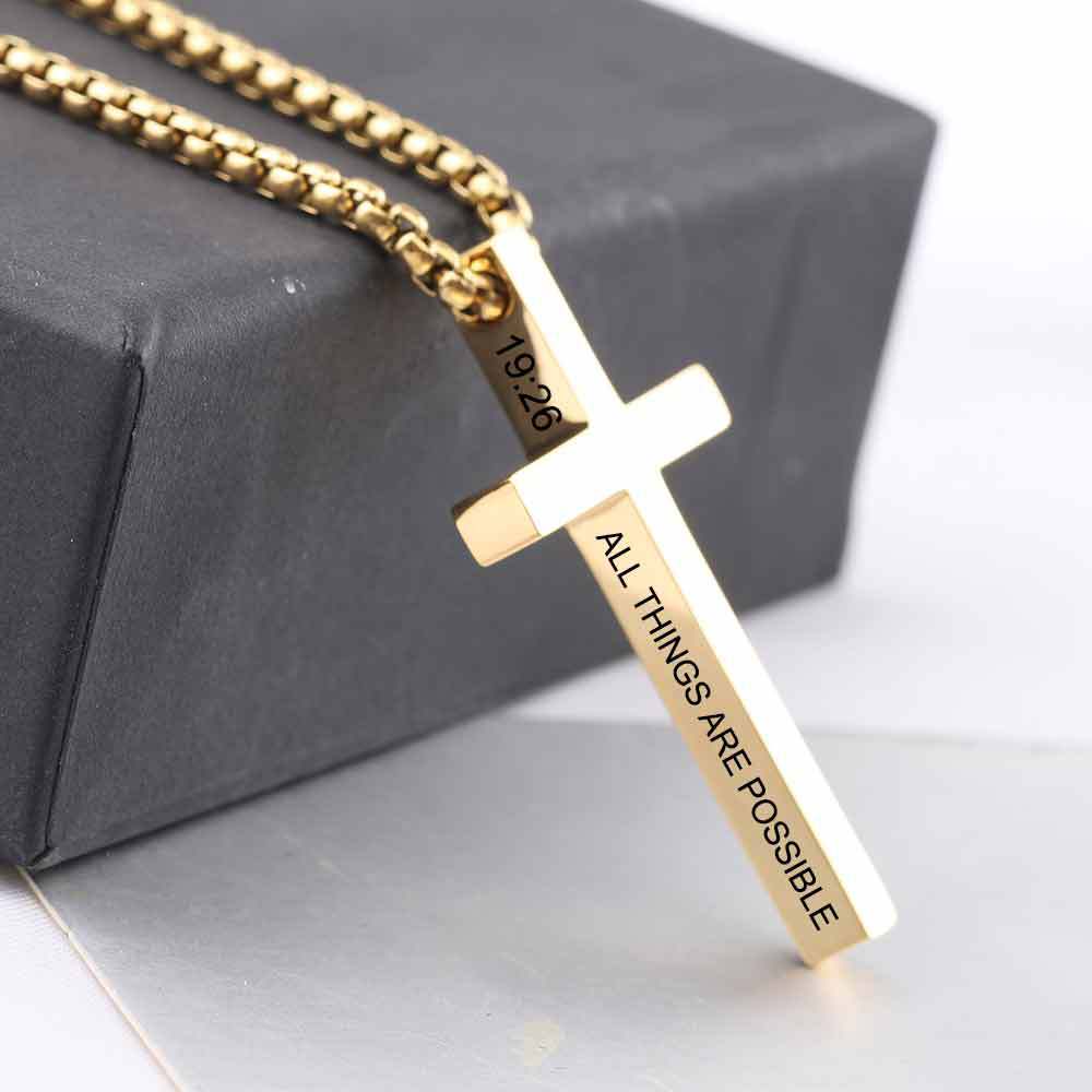 Damen Halskette mit hochwertigem Kreuzanhänger und graviertem Schriftzug Shop Nory