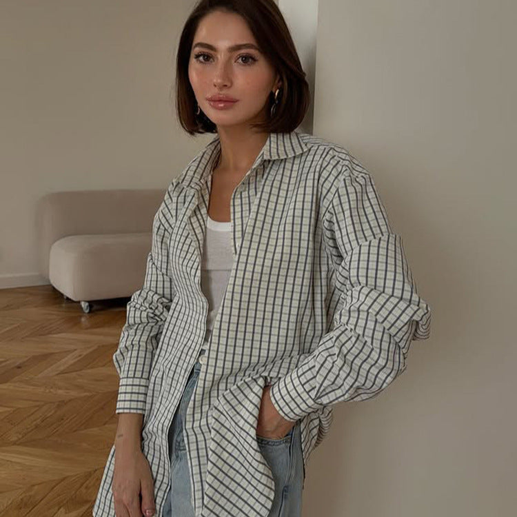 Damen Kariertes Oversize-Hemd mit verlängertem Saum Shop Nory