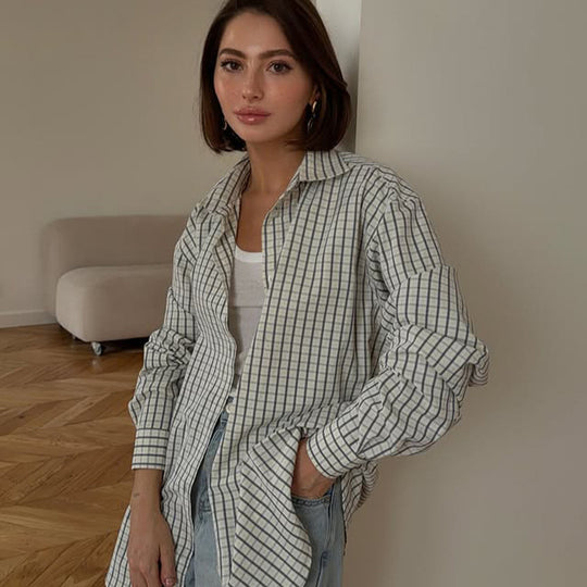 Damen Kariertes Oversize-Hemd mit verlängertem Saum Shop Nory