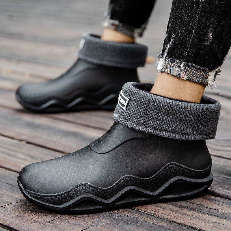Damen Wasserdichte Slip-On Ankle‑Gummistiefelette mit umgeschlagenem Strickkragen Shop Nory