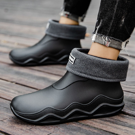 Damen Wasserdichte Slip-On Ankle‑Gummistiefelette mit umgeschlagenem Strickkragen Shop Nory