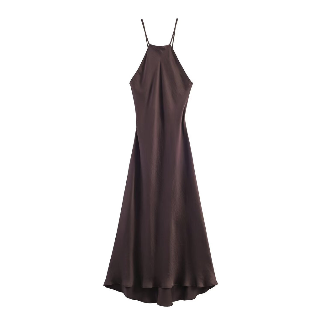 Damen Maxikleid mit elegantem Halterneck und schwingendem Saum