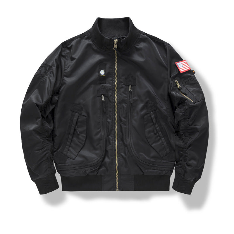 Herren Pilot-Bomberjacke im Utility-Stil mit vertikalen Reißverschluss-Taschen und Rippbündchen Shop Nory