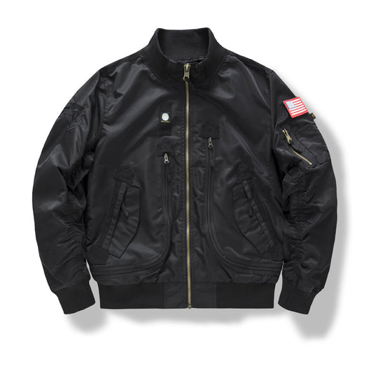 Herren Pilot-Bomberjacke im Utility-Stil mit vertikalen Reißverschluss-Taschen und Rippbündchen Shop Nory