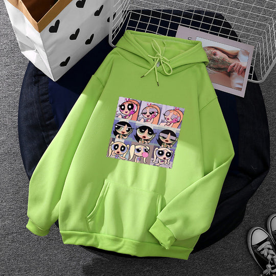 Damen nan übergroßer Kapuzenpullover mit Kängurutasche und humorvollem Comicprint Shop Nory