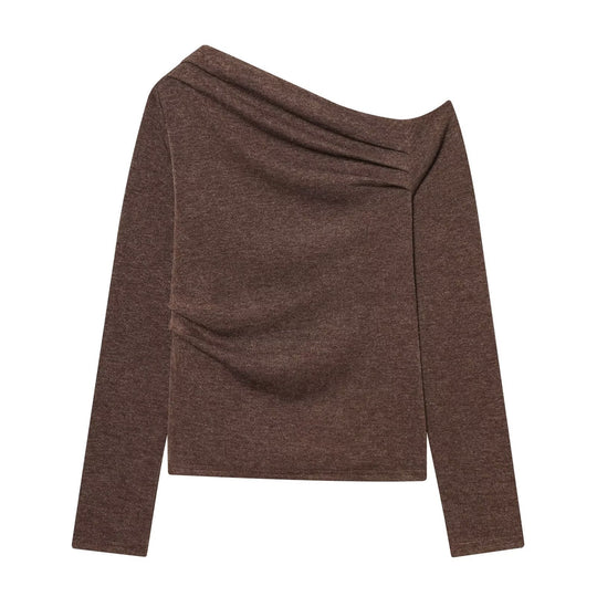 Damen Schulterfreier Feinstrick-Longsleeve mit drapiertem Wasserfallkragen Shop Nory