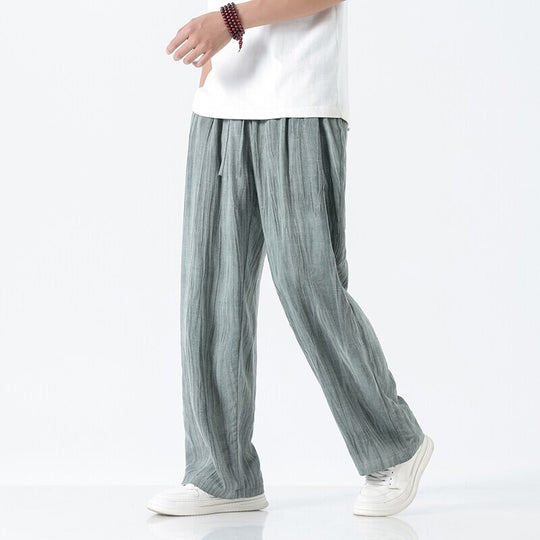 Herren weite Leinenhose mit verstellbarem Tunnelzugbund, lässiger Bundfaltenoptik und seitlichen Eingrifftaschen Shop Nory