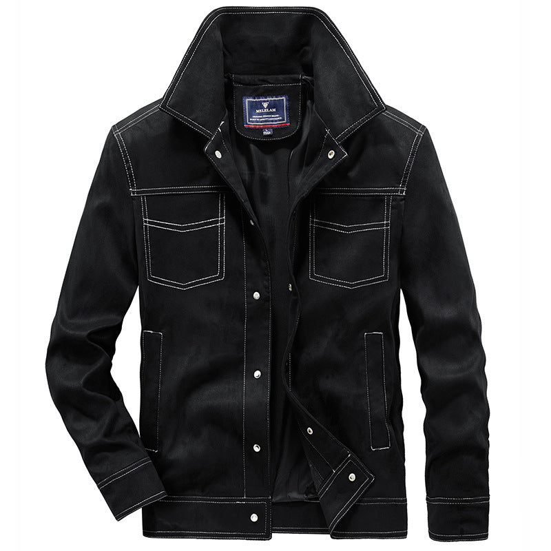 Herren Canvas-Workerjacke mit markanten Kontrastnähten, hohem Kragen und Druckknopfverschluss Shop Nory