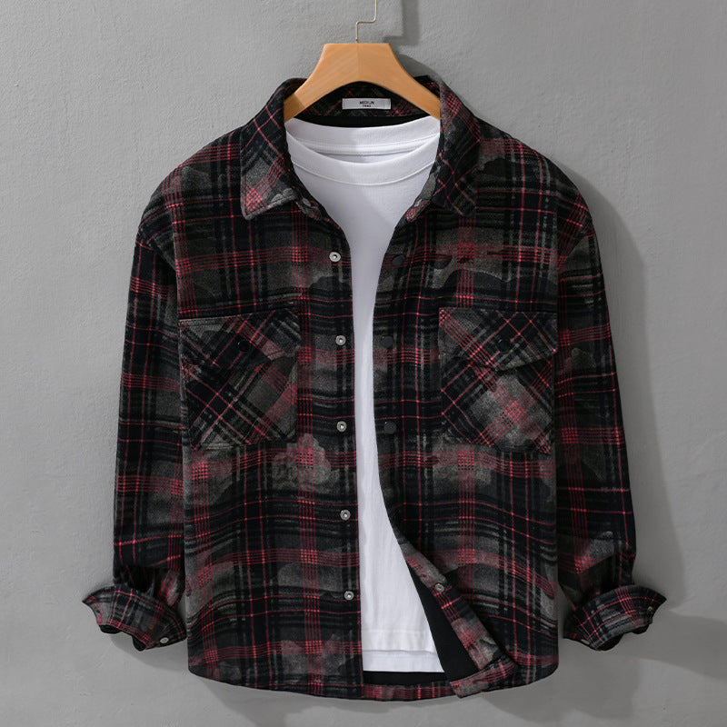 Herren Kariertes Overshirt aus flauschigem Flanell mit Brusttaschen Shop Nory