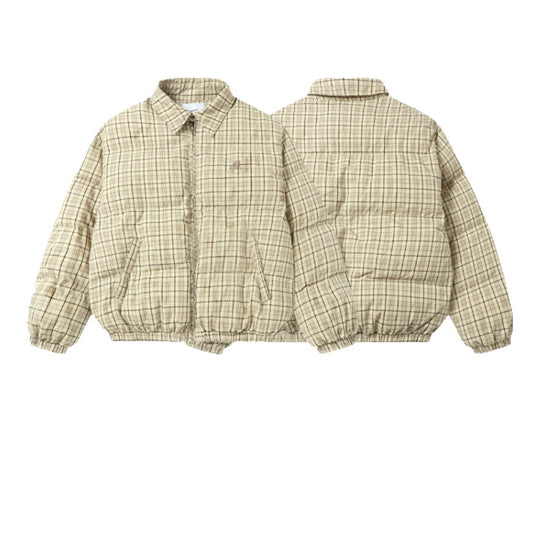 Unisex Kurz geschnittener karierter Steppblouson mit hohem Kragen und elastischem Saum Shop Nory