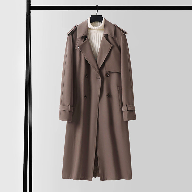 Herren Klassischer Doppelreihiger Trenchcoat aus leichtem Wollmix mit Schalkragen und Epauletten Shop Nory