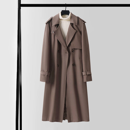 Herren Klassischer Doppelreihiger Trenchcoat aus leichtem Wollmix mit Schalkragen und Epauletten Shop Nory
