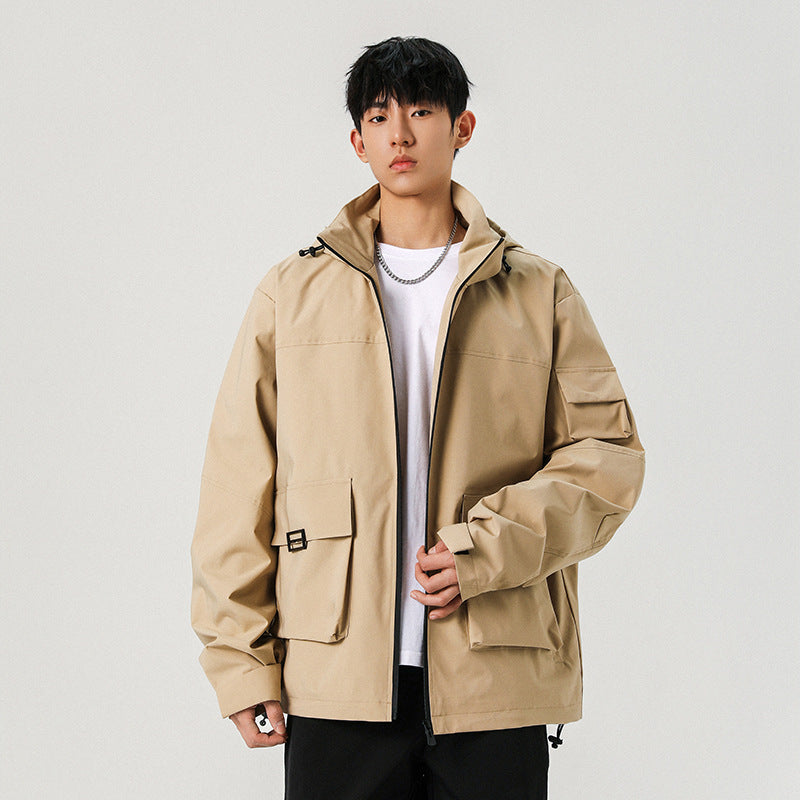 Herren Oversize Utility-Jacke mit technischer Softshell, Kapuze und Mehrfachtaschen Shop Nory