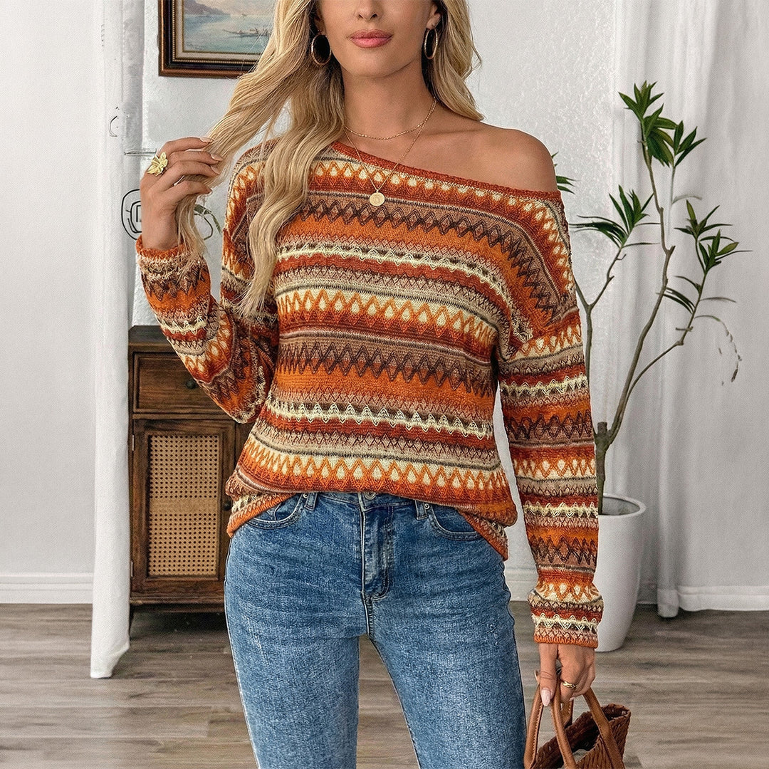 Damen nan Oversize Strickpullover mit asymmetrischem Schulterauschnitt und Norwegermuster Shop Nory