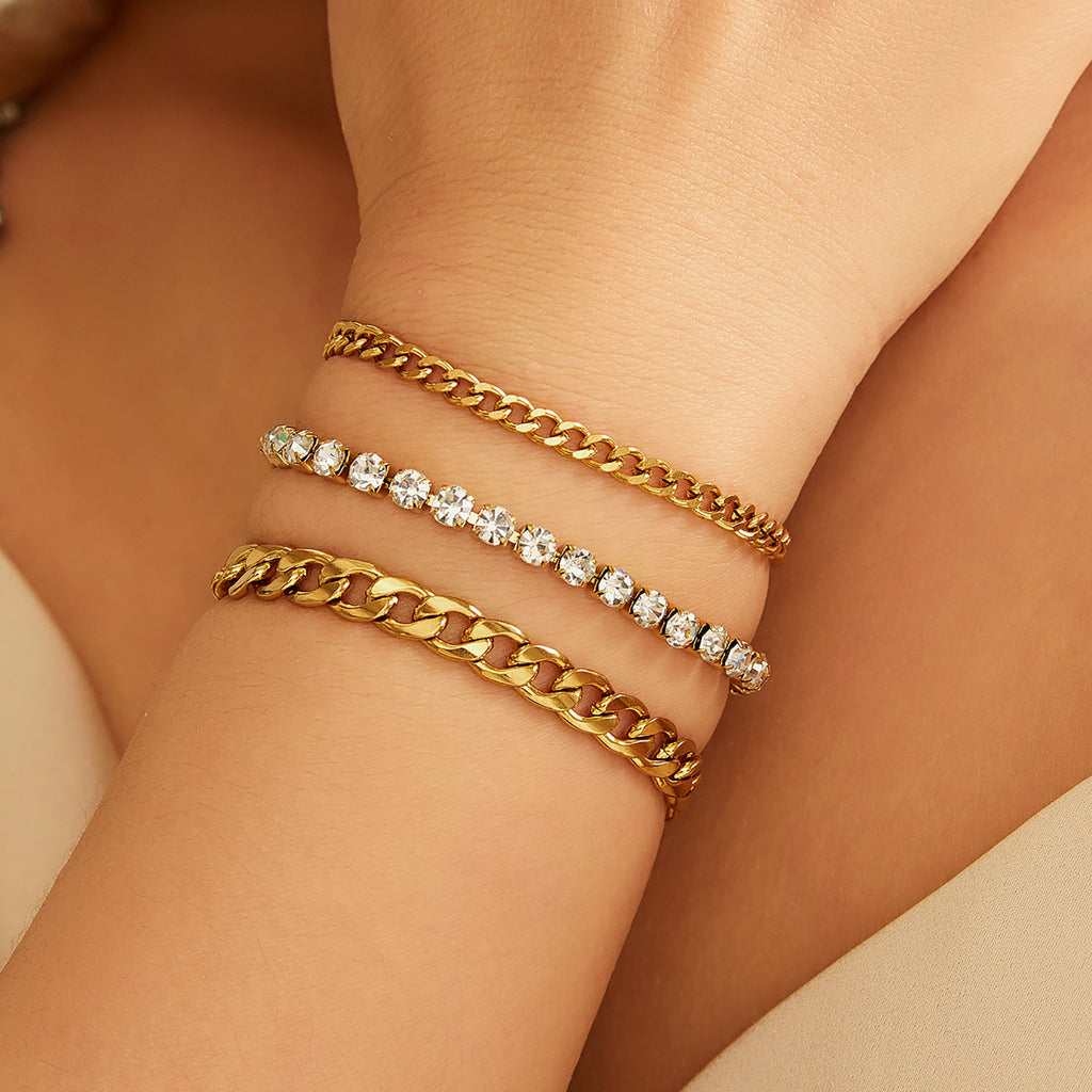 Damen Armband-Set mit funkelnden Strasssteinen und modischem Gliederdesign Shop Nory
