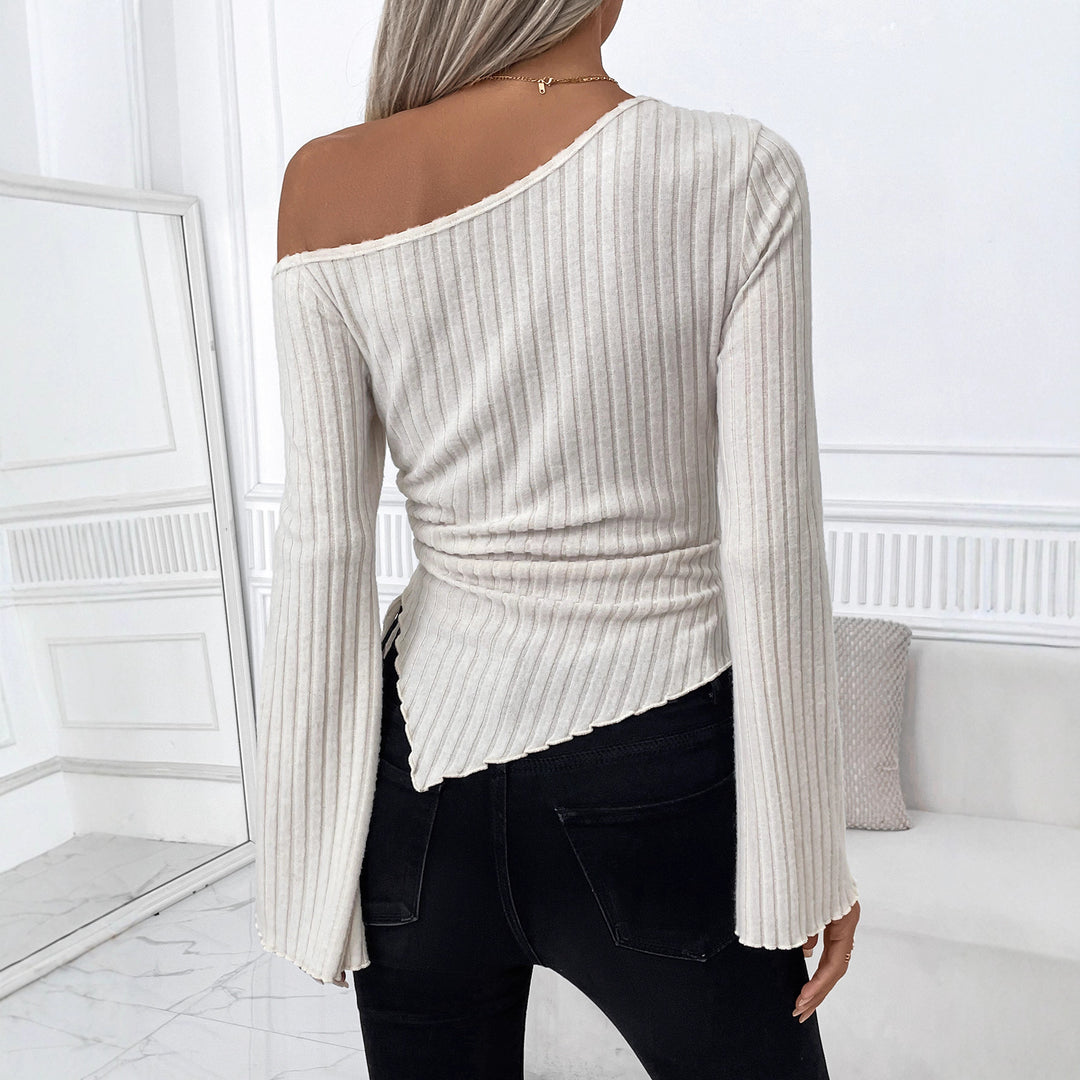 Damen Asymmetrisches Rippshirt mit schulterfreiem Schnitt und Zipfel-Saum Shop Nory