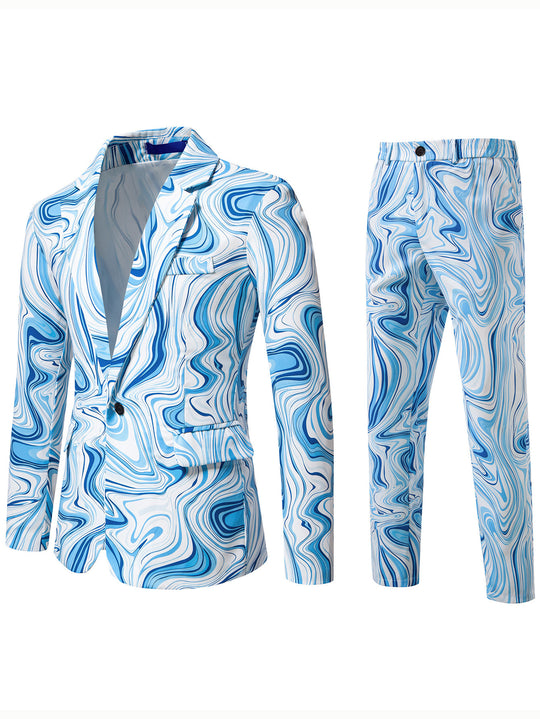 Herren Zweiteiliges Statement-Sakko und Anzughose mit psychedelischem Swirl-Print Shop Nory