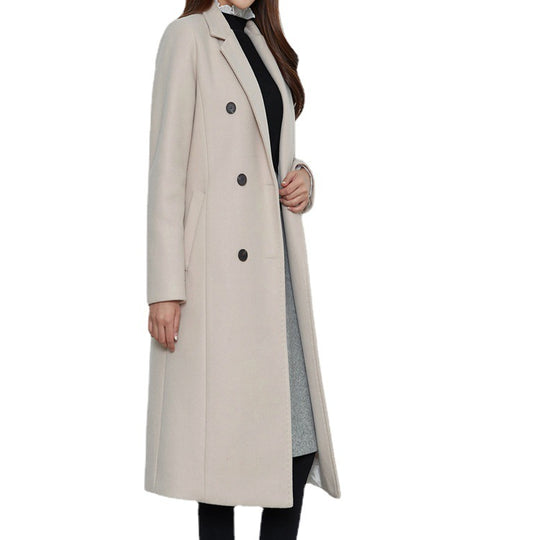 Damen Lang geschnittener Wollmix-Mantel im minimalistischen Doppelreiher mit tiefem Revers Shop Nory