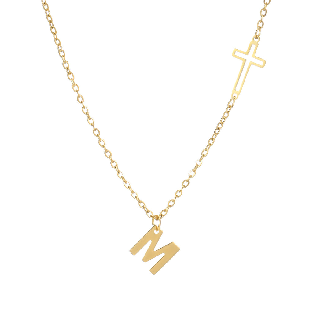 Damen personalisierte Halskette mit Initial-Anhänger und Kreuz Shop Nory