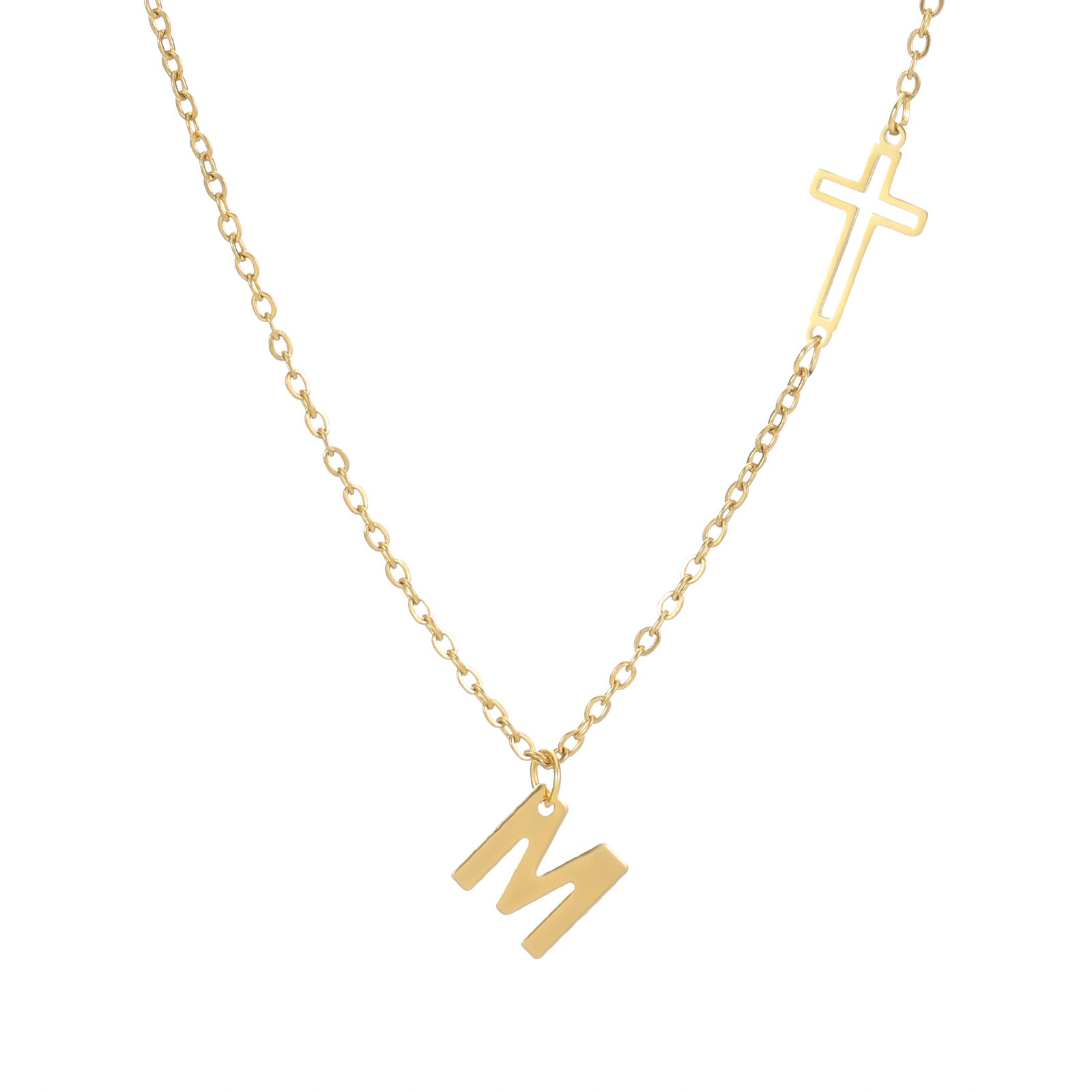 Damen personalisierte Halskette mit Initial-Anhänger und Kreuz Shop Nory