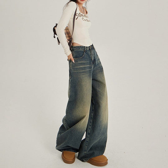 Damen Weite High-Waist Denim-Jeans im lässigen Stil
