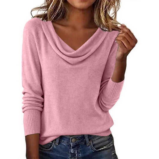 Damen Feiner Strickpullover mit Wasserfallkragen und Rippbündchen Shop Nory