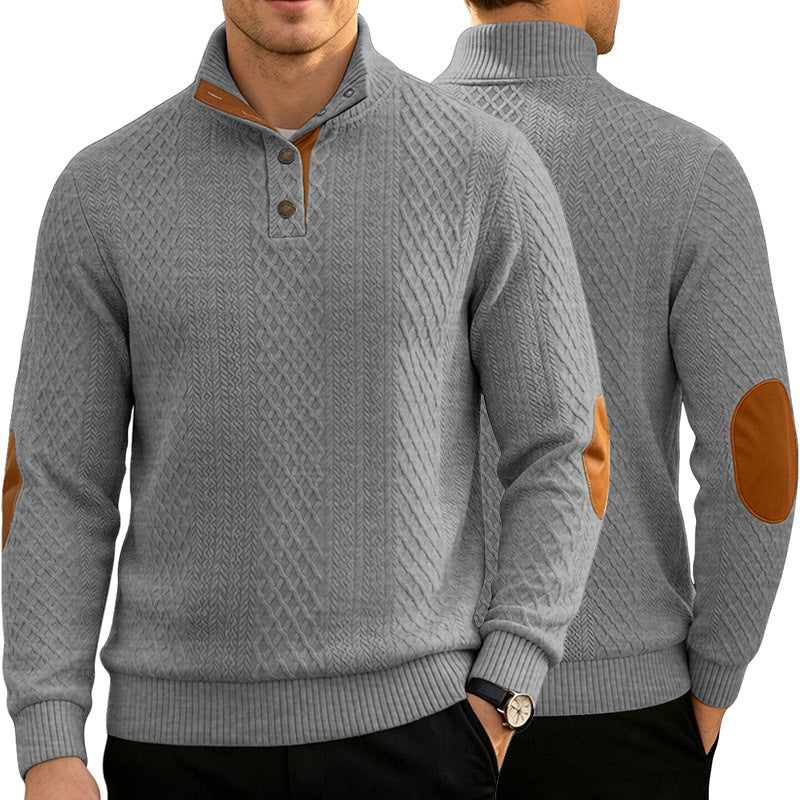 Herren Kabelstrick Troyer Pullover mit Stehkragen und Lederoptik-Ellbogen-Patches Shop Nory