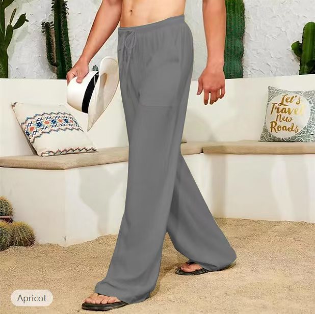 Herren weite Leinenhose mit Tunnelzug, aufgesetzten Seitentaschen und Relaxed-Fit Shop Nory