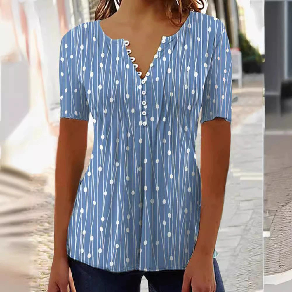 Damen Blusenshirt mit modischem Punkte-Design und eleganter Knopfleiste