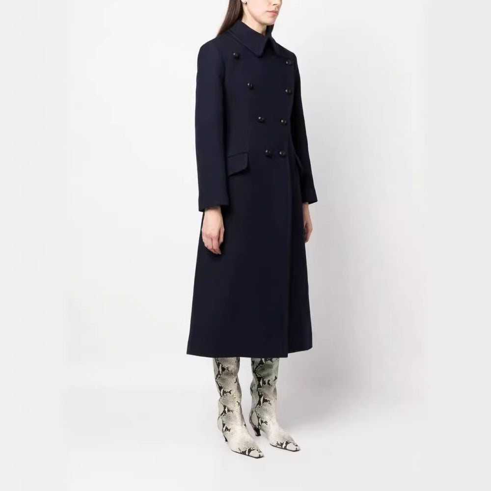 Damen Doppelreihiger A-Linien Wollmix-Mantel mit Rundkragen und Pattentaschen Shop Nory