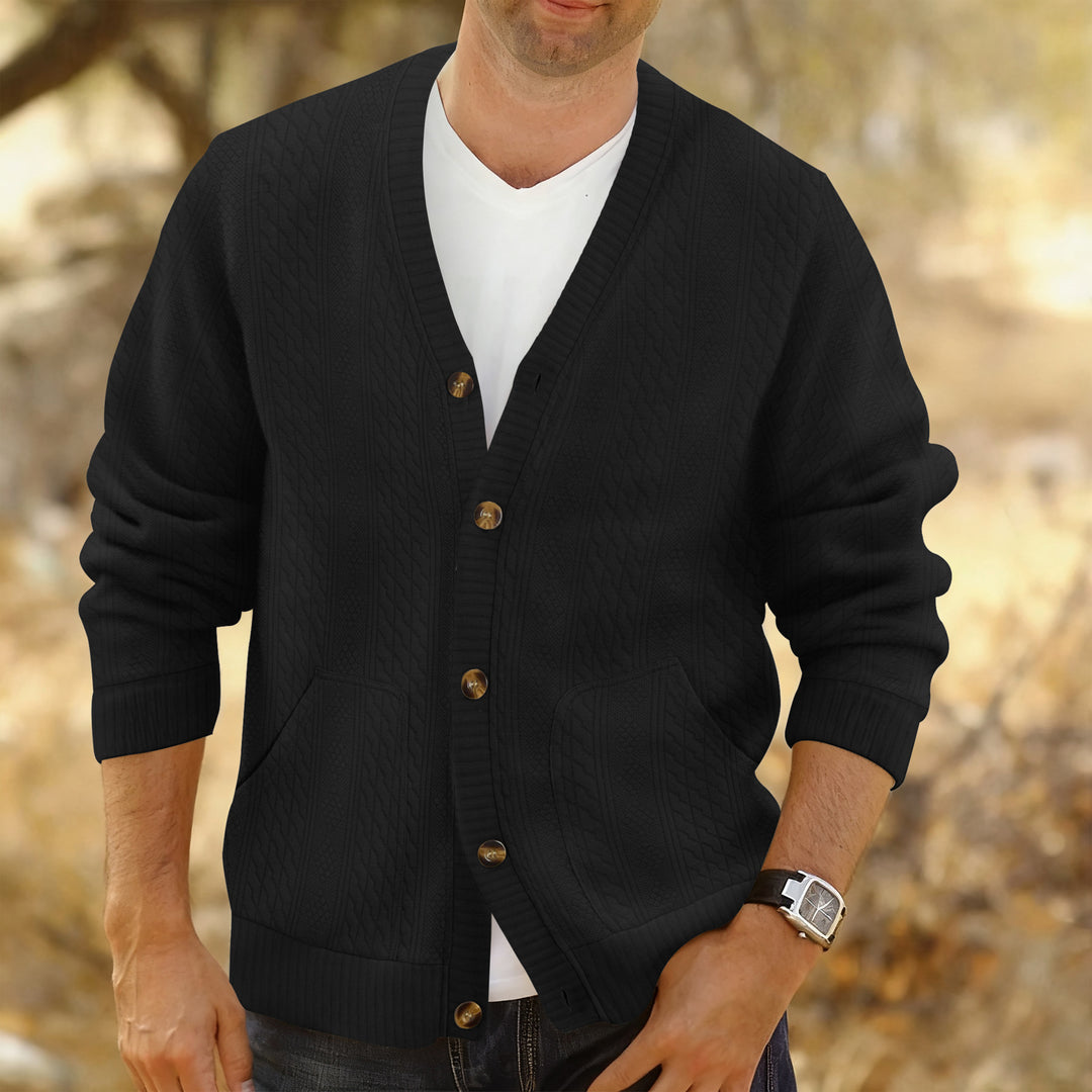 Herren Strukturierter Strickcardigan mit Zopf- und Waffelmuster, Knopfleiste und aufgesetzten Taschen Shop Nory