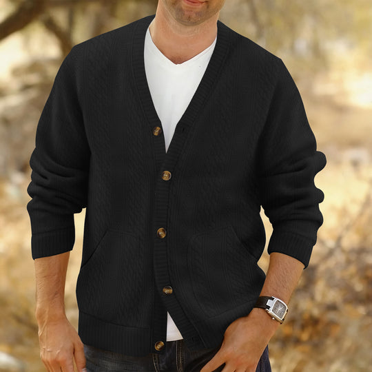 Herren Strukturierter Strickcardigan mit Zopf- und Waffelmuster, Knopfleiste und aufgesetzten Taschen Shop Nory
