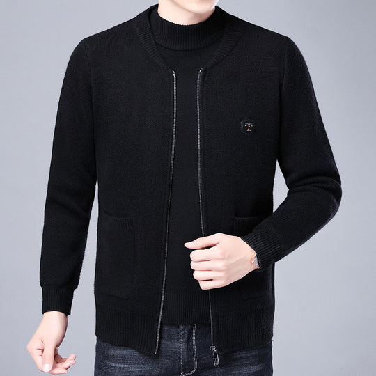 Herren Feinstrick-Cardigan mit durchgehendem Reißverschluss, Brustemblem und aufgesetzten Taschen Shop Nory