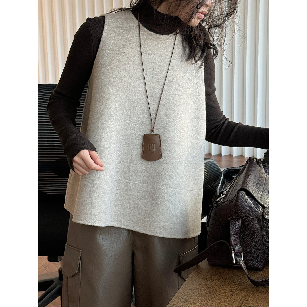 Damen Boxy Wollfilz‑Weste mit A‑Linien‑Schnitt und Eingrifftaschen Shop Nory