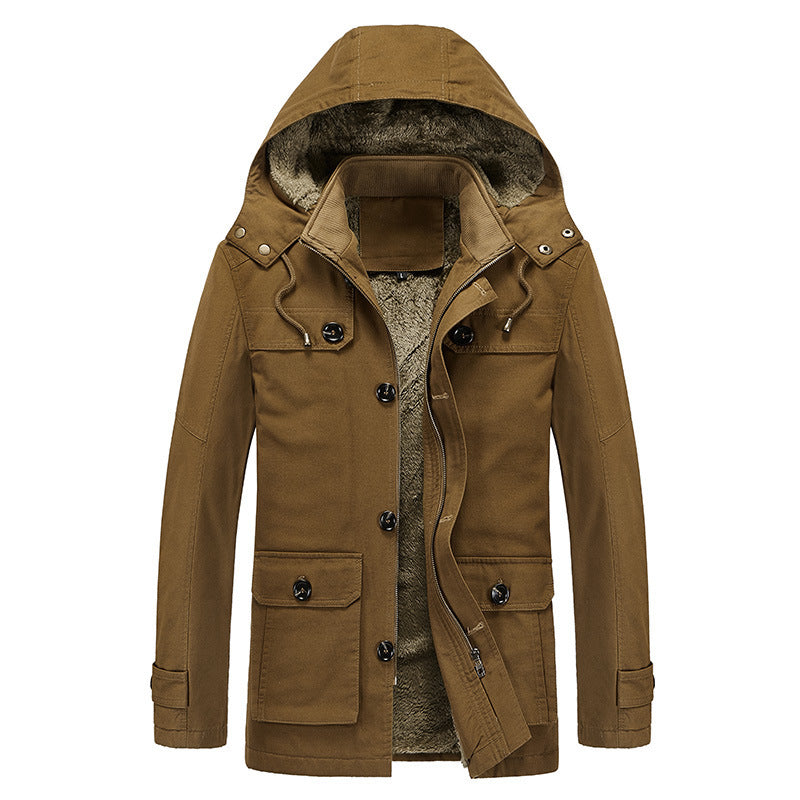 Herren Winddichter Canvas-Parka mit Teddyfleece-Innenfutter, Kapuze und Multifunktionstaschen Shop Nory