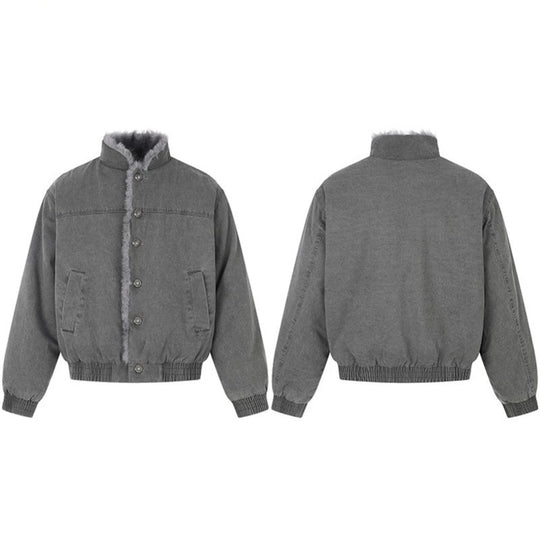 Damen gefütterte Denim-Bomberjacke mit Teddykragen und elastischem Saum Shop Nory