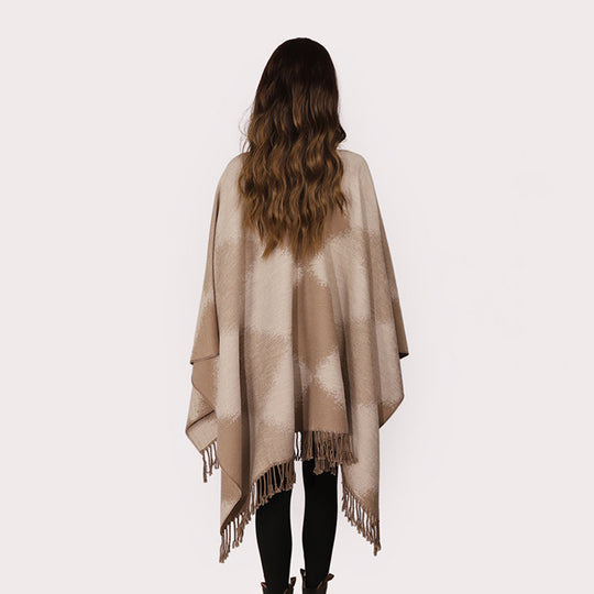 Damen Leichter rechteckiger Oversize-Überwurf aus Wollmischung mit feinem Fransensaum Shop Nory