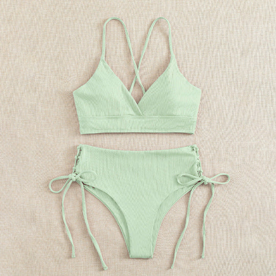 Damen Hochtaillierter Bikini mit verstellbaren Schnürdetails