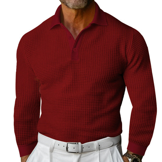 Herren Langarm-Poloshirt mit strukturiertem Design und klassischem Kragen
