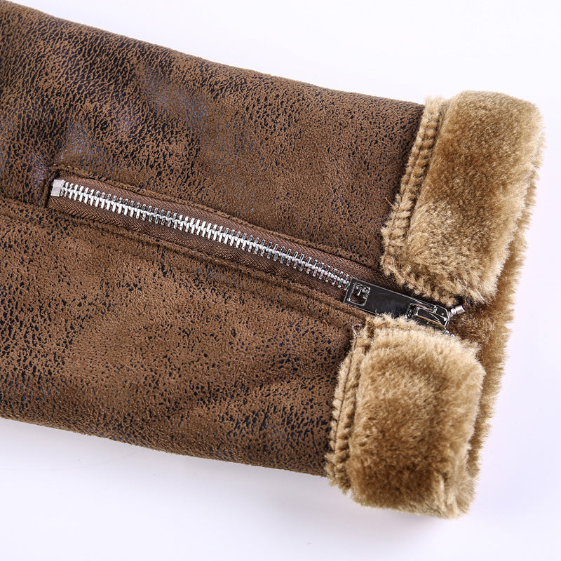 Herren Lederimitat-Fliegerjacke mit Teddyfutter und asymmetrischem Reißverschluss Shop Nory