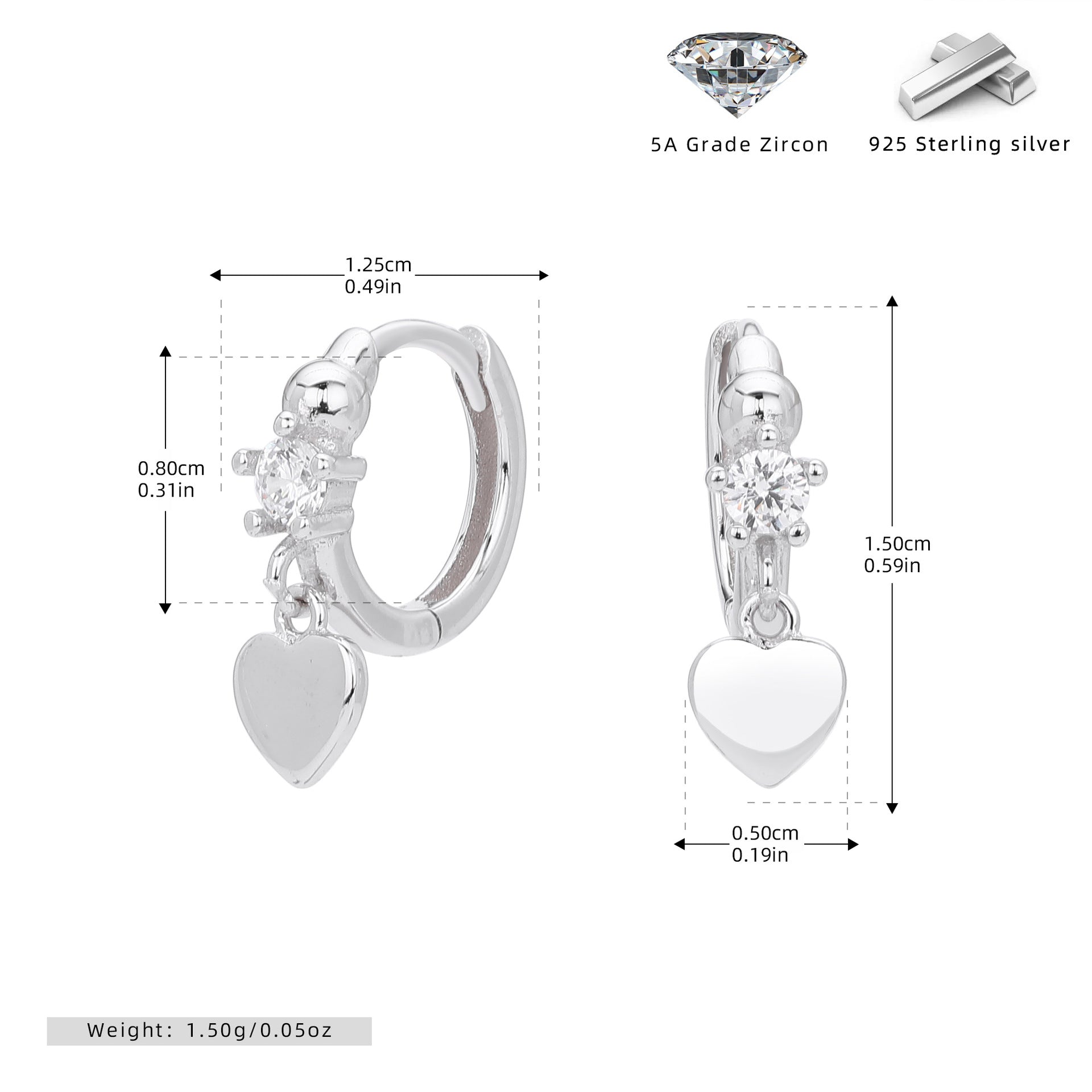 Damen Ohrhänger aus 925 Sterling Silber mit funkelndem Zirkon und herzförmigem Anhänger Shop Nory