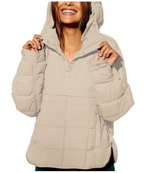 Damen Gefütterter Stepp-Anorak-Pullover mit Kapuze Shop Nory