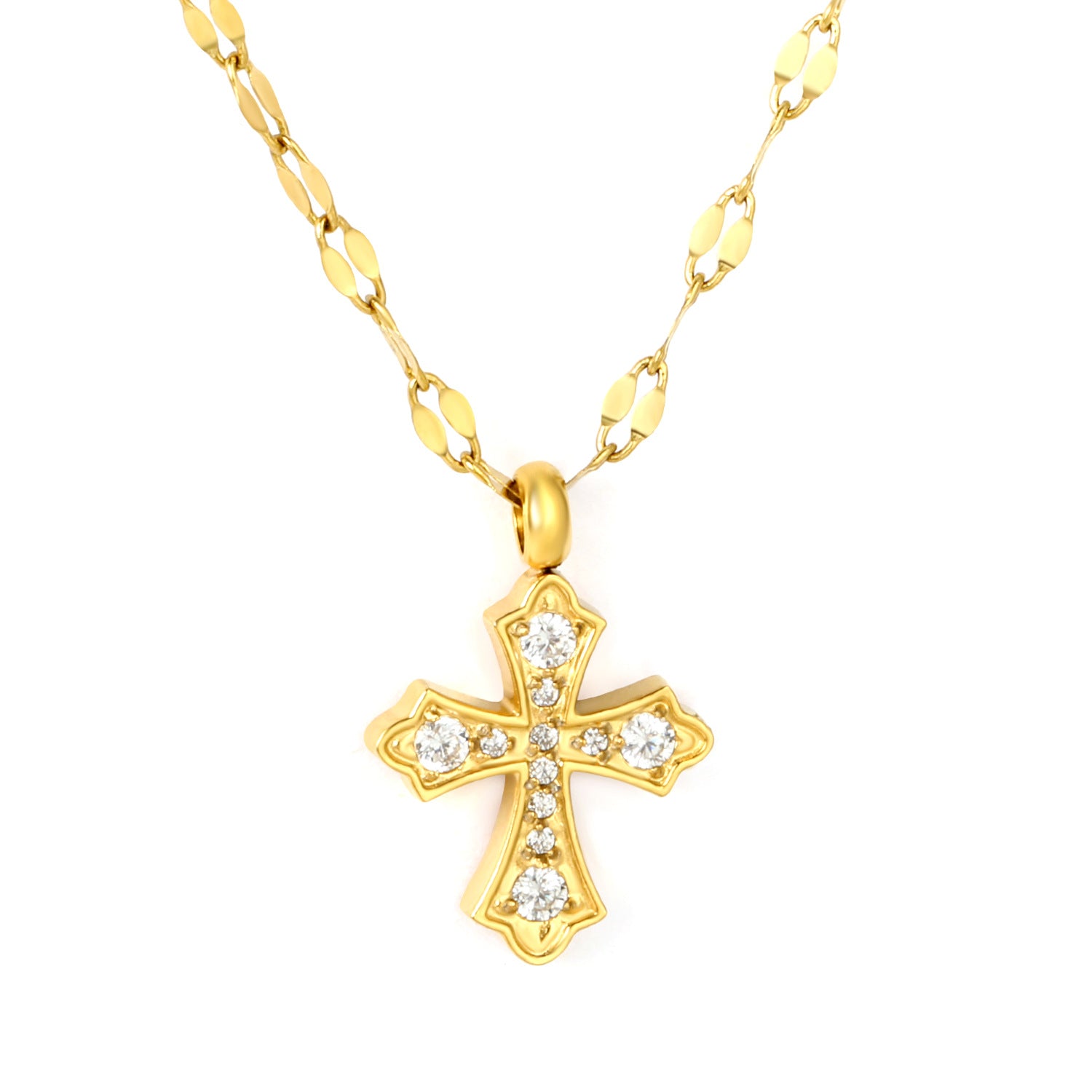 Damen Halskette mit Kreuz-Anhänger und funkelnden Zirkonia Shop Nory