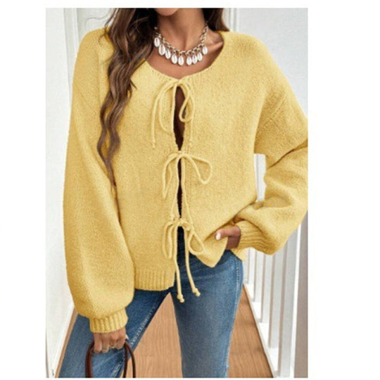 Damen Kurzcardigan mit Bindebändern, Oversize‑Silhouette und Ballonärmeln Shop Nory