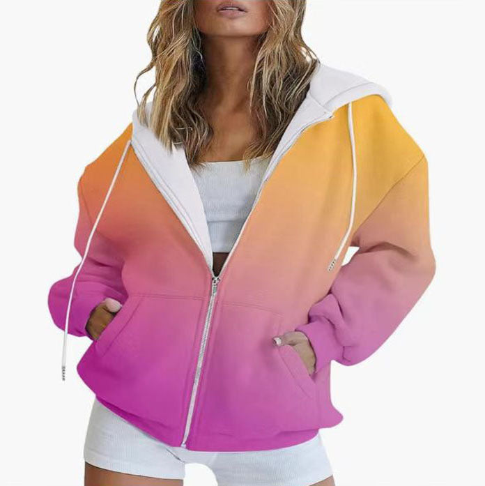 Damen Oversized Kapuzenjacke mit Farbverlauf und Praktischen Taschen Shopnory