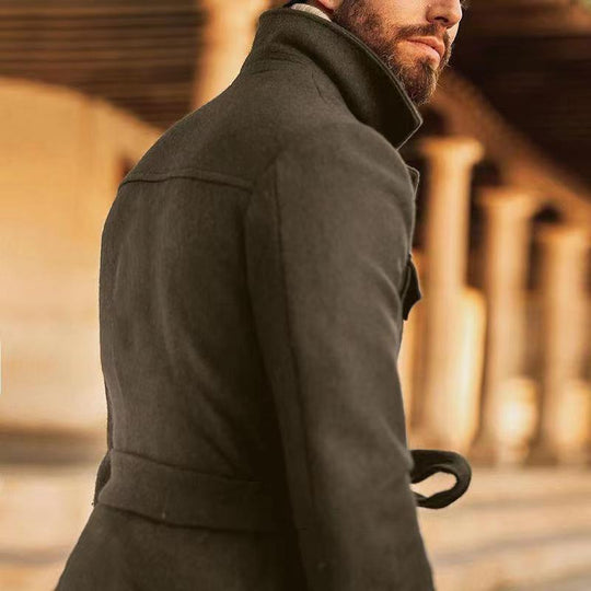 Herren multifunktionale Wool-Jacke mit Gürtel und Taschen