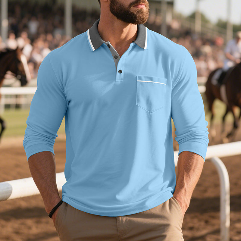 Herren Langarm Polo-Shirt aus atmungsaktivem Stoff mit modernem Kragen