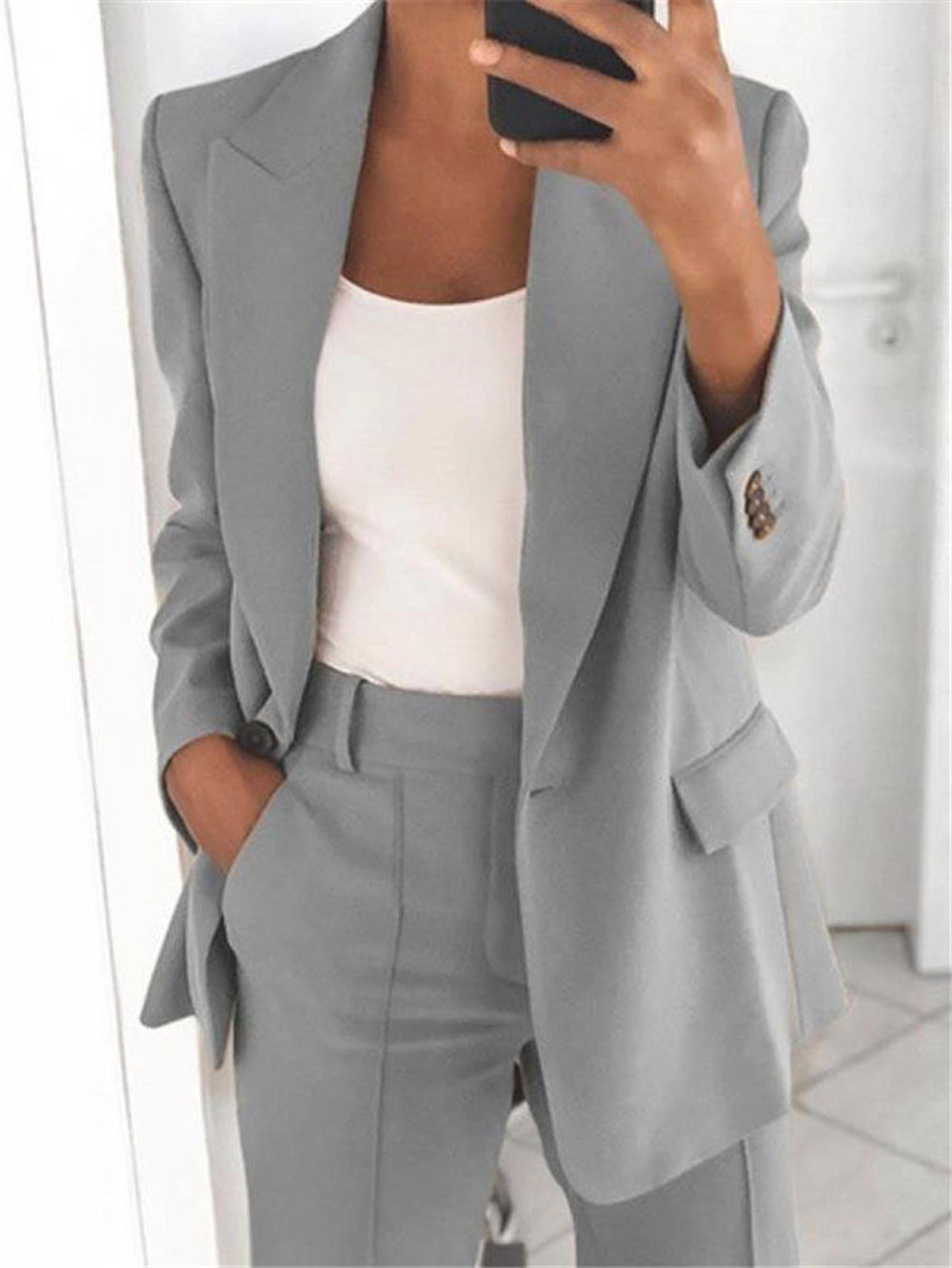 Damen elegantes und lockeres Blazerset mit weiten Hosen