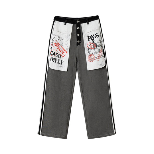 Damen Wide-Leg Cargo-Jeans mit aufgesetzten Grafik-Patches und Kontraststreifen Shop Nory