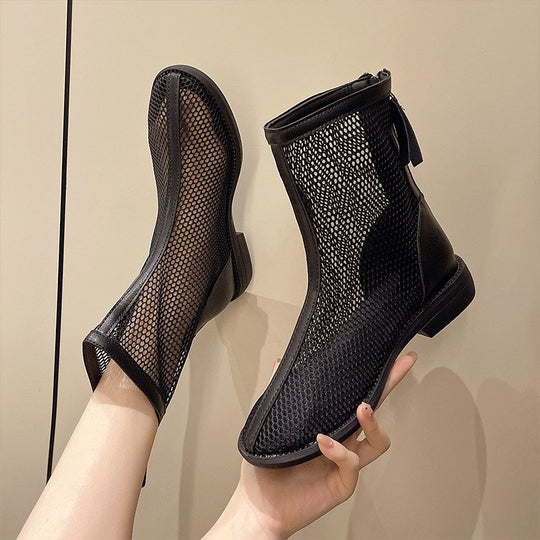 Damen Durchsichtige Netz‑Mesh Ankle‑Boots mit Reißverschluss und Lederbesatz Shop Nory
